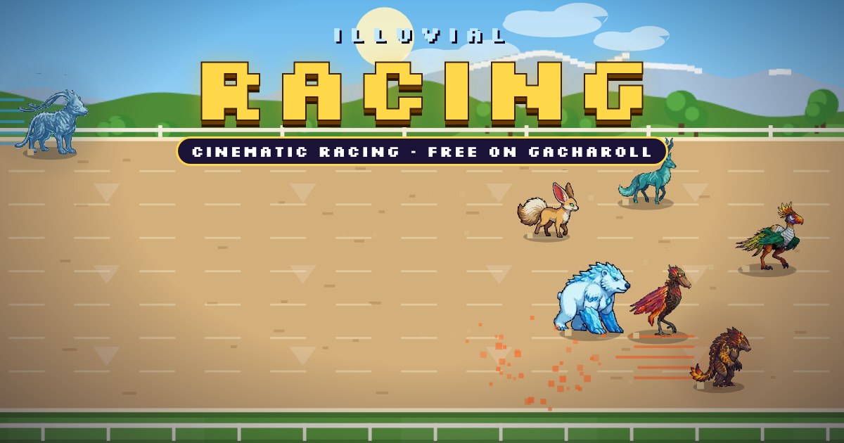 Illuvial Racing art: Illuvials racing round a dirt oval on the Mesa